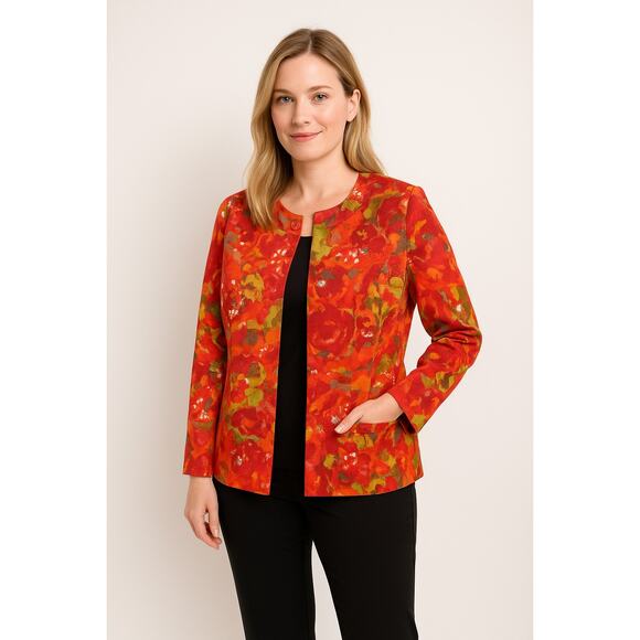 Chico’s Plus Size 3 XL Women’s Abstract Floral Jacket Cotton Blend - Picture 1 of 8